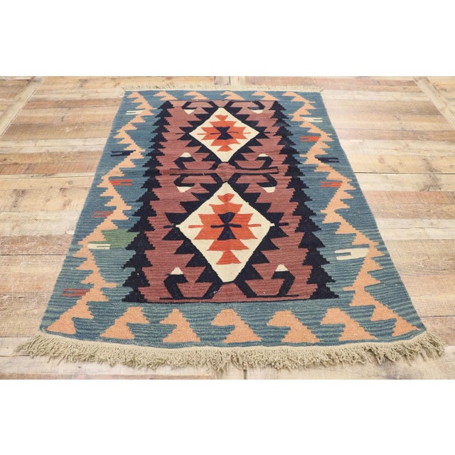 Textile Vintage Persian Shiraz Kilim Rug With Boho Chic Tribal Style 03'10 X 05'03 For Sale - Image 7 of 9