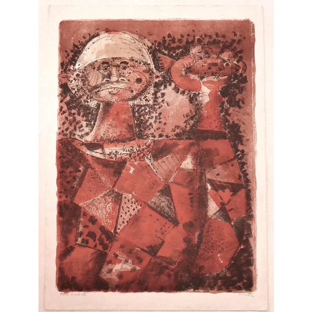 The Fisherman is an original lithograph on paper realized by Federico Righi in the Mid-20th Century. In good condition,...