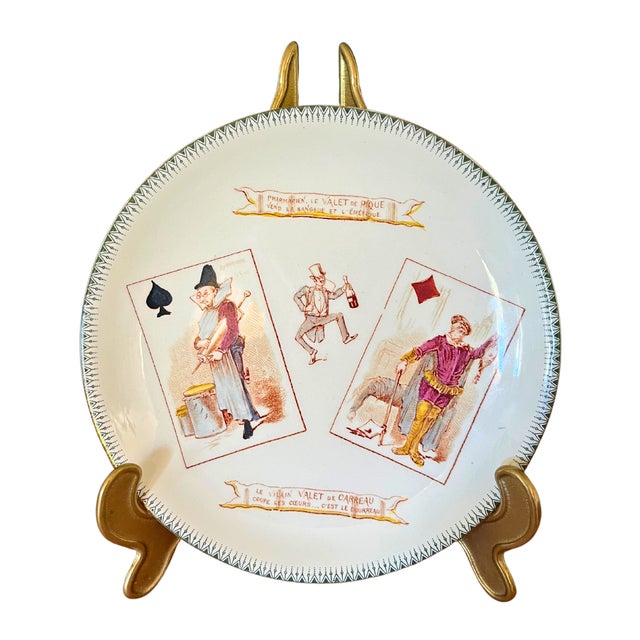 19th Century Set of 6 French Majolica Choisy-Le-Roi Plates, Humour Playing Cards For Sale - Image 6 of 8