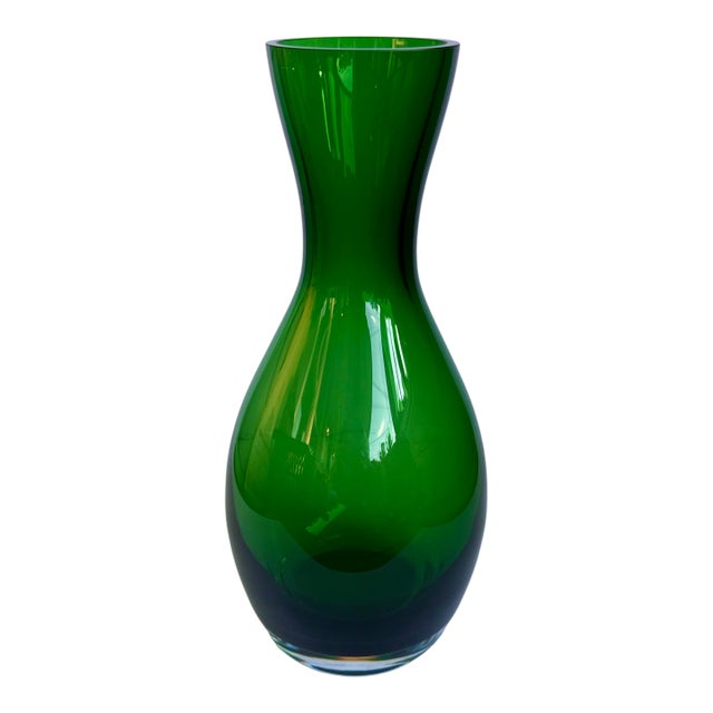 Vintage Green Art Glass Vase For Sale