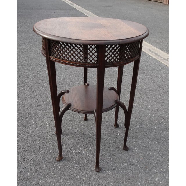 19th Century Antique Round Oak Side Table with Lattice Work, 1890s For Sale - Image 5 of 18