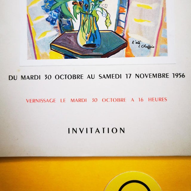 Beige 1956 50s Lucien Chaffois Art Exhibition Invitation Vernissage Galerie Paul Petrides Paris For Sale - Image 8 of 13