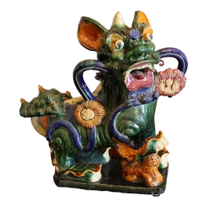 Large Chinese Sancai Glazed Terracotta Foo Dog
