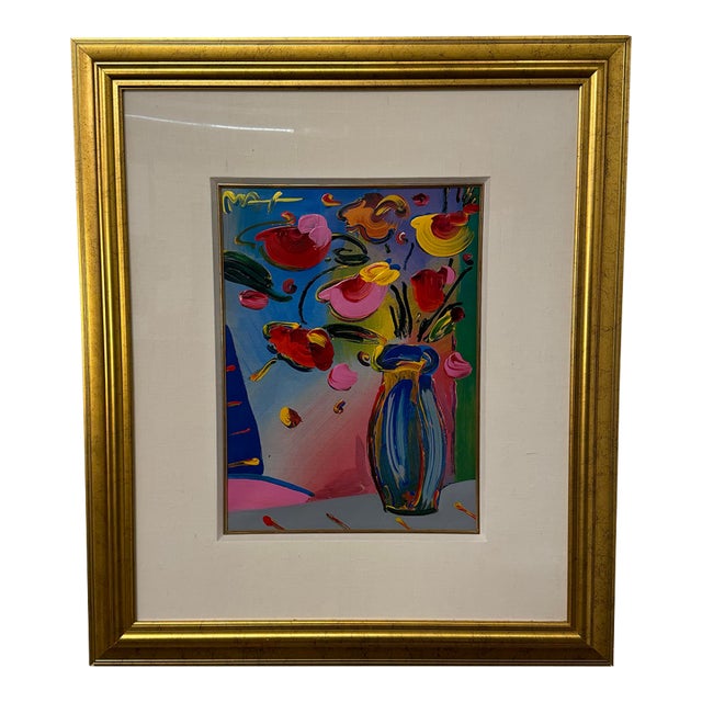 Peter Max, Faciliti-Link: Flowers, Mixed Media Painting With Acrylic and Lithography on Paper For Sale