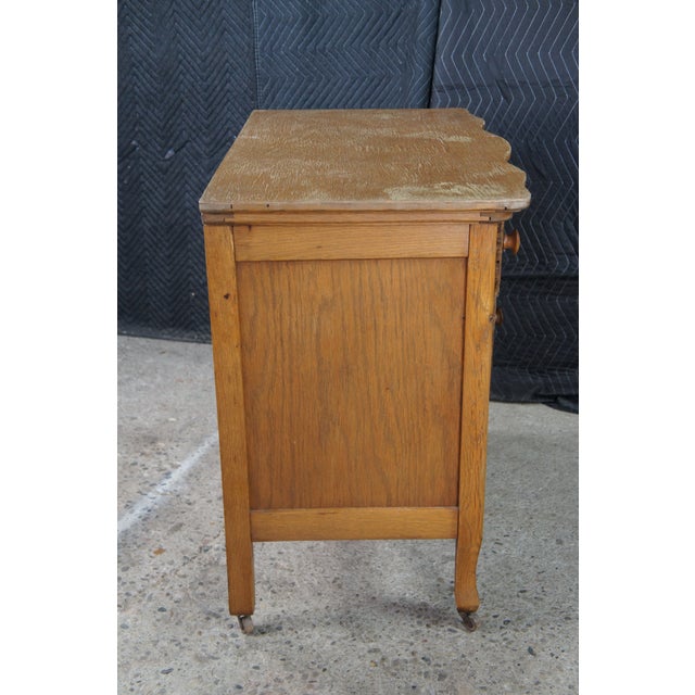 Antique Victorian Quartersawn Oak Serpentine Oxbow Washstand Chest Bedside Table For Sale - Image 12 of 12