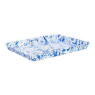 Crow Canyon Home Splatterware, Small Rectangle Tray in Blue & White For Sale