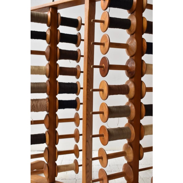 Wood Vintage Oak Frame Cord/Yarn Bobbin Storage Rack, Circa 1940s-50s For Sale - Image 7 of 17