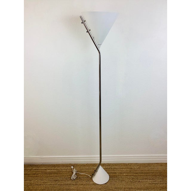 Vintage 1960s Mid Century Modern Memphis Style White & Chrome Torchiere Floor Lamp For Sale - Image 4 of 7