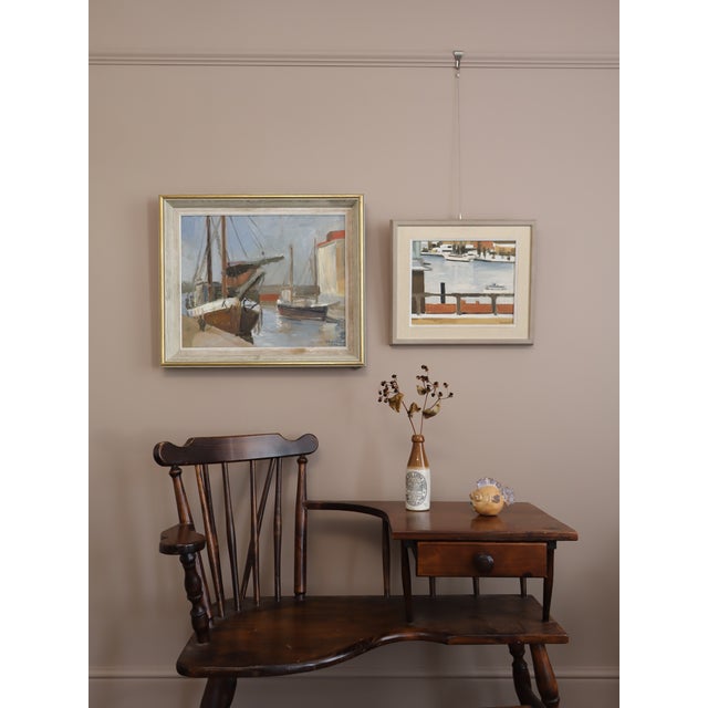 Mid-Century Modern 1953 Mid-Century Modern 'Harbour at Rest' Vintage Original Swedish Expressive Seascape Oil Painting, Framed For Sale - Image 3 of 13