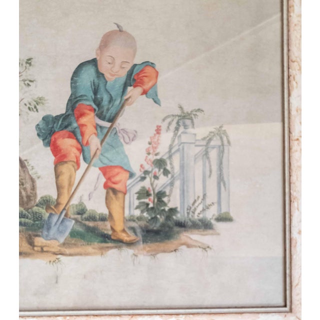 19th Century French Chinoiserie Chinese Export Style Watercolor Painting For Sale - Image 11 of 18
