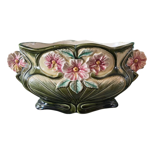 French Art Nouveau Majolica Planter, 1890s For Sale
