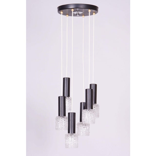 Maker: Elektroinstala Jílové Type: 68816/1 This design six-cascade pendant chandelier (type 68816/1), originating from the...