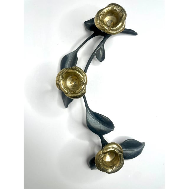 Art Deco Art Nouveau Pewter & Brass Sculptural Floral Candleholder For Sale - Image 3 of 11