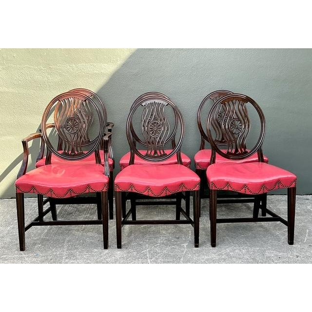 Hepplewhite Vintage Hepplewhite Swag Nailhead Dining Chairs - Set of 6 For Sale - Image 3 of 12