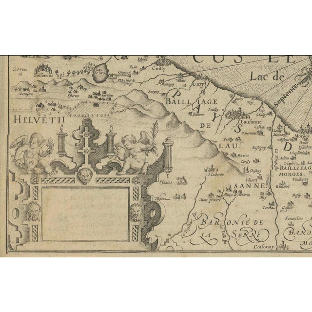 Map of Lake Geneva and Surroundings by Hondius, Geneva Region, 1606 This rare and intricately engraved map, titled...