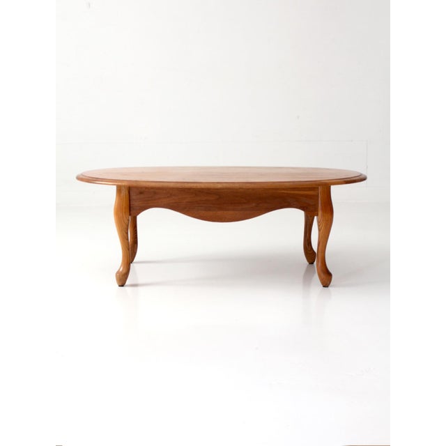 Brown Vintage Oak Oval French Provincial Coffee Table For Sale - Image 8 of 17