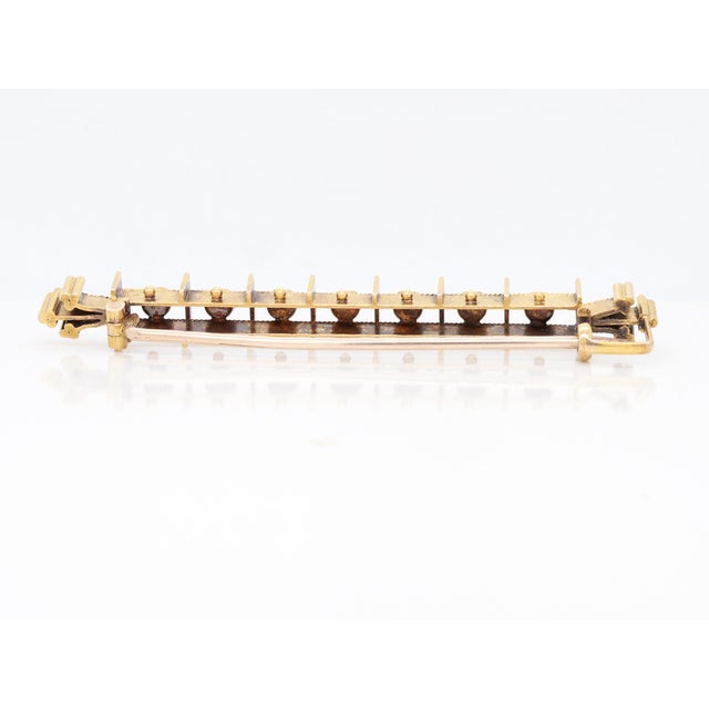 Gold Antique Victorian 14k Yellow Gold & Seed Pearl Aesthetic Movement Bar Pin/Brooch For Sale - Image 8 of 12