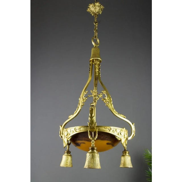 Metal Neoclassical Style Gilt Bronze Chandelier from Verrerie D'Art Degué, 1920s For Sale - Image 7 of 18