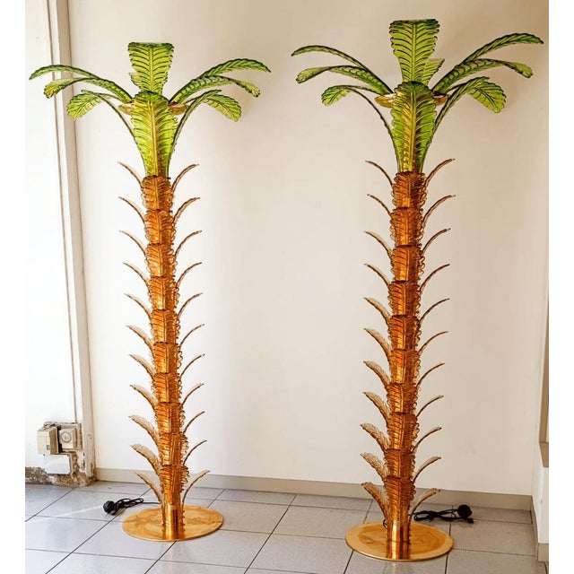 Palm Tree Floor Lamps in Brass & Murano Glass, Set of 2 For Sale - Image 13 of 17