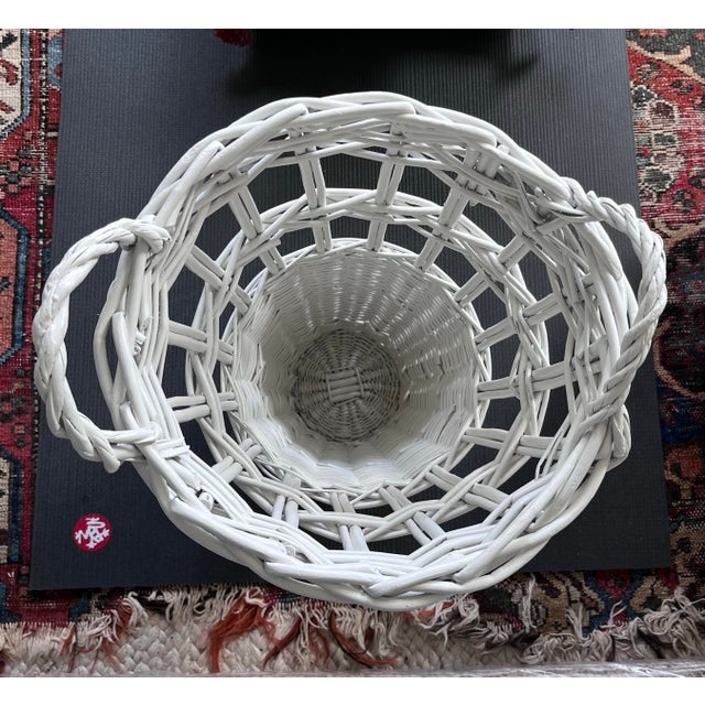 Wood 1980s Woven White Wicker 20.5” Umbrella/Plant Stand For Sale - Image 7 of 8