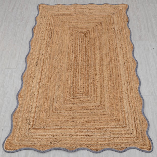 6x9Ft. Grey Wave Scallop Jute Rug For Sale - Image 9 of 12
