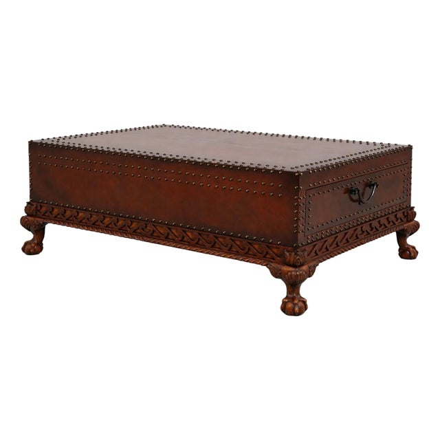 Ralph Lauren Leather Studded Claw Foot Coffee Table For Sale