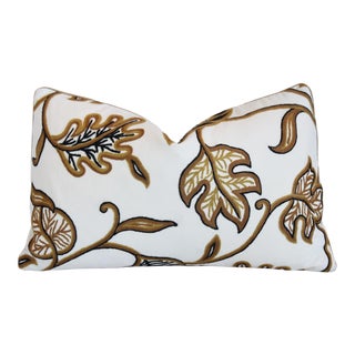 Designer Lee Jofa Botanical Crewel Feather/Down Pillow 23” X16” For Sale