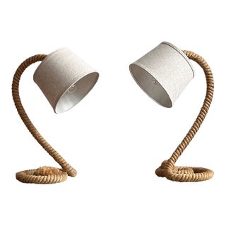 Coastal Vintage Jute Rope Table Lamps, Pair For Sale