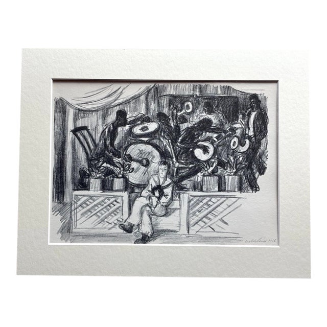 Vintage 1939 Print in 11x14 Mat, Ready to Frame: Waldo Pierce, "Negro Band" For Sale