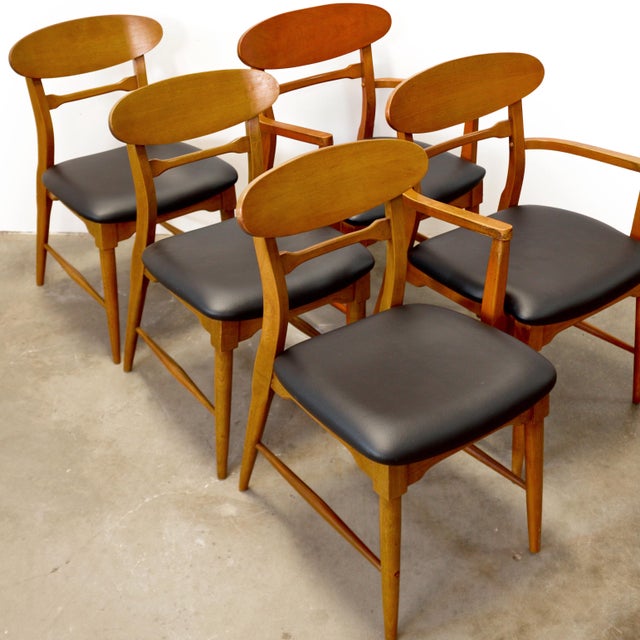 Mid-Century Modern Lane “Copenhagen” Set of 5 Walnut Dining Chairs For Sale - Image 3 of 16