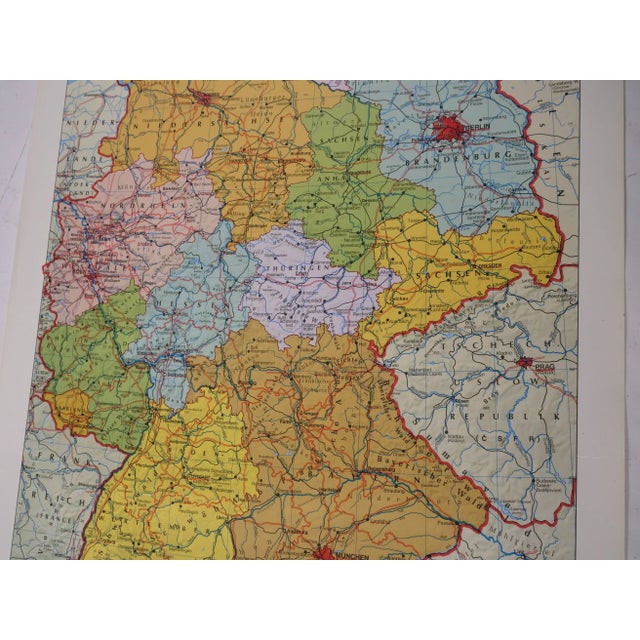 Vintage Map of Germany, 1990s, in Very Good conditions. Designed 1990 to 1999 This piece has an attribution mark, I am...