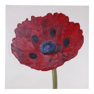 Mid Century Oil Painting of a Red Poppy Flower For Sale