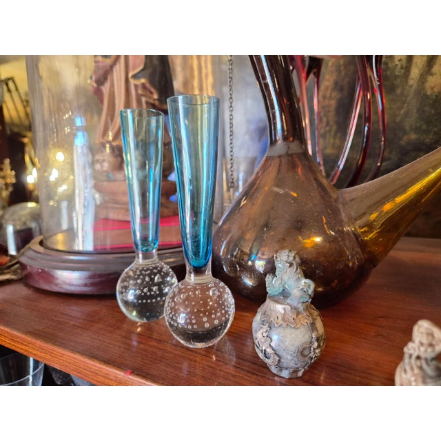 Blue Small Bud Vases, 1950s, Set of 2 For Sale - Image 8 of 9