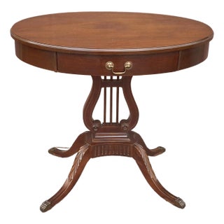 Mid 20th Century Mersman Mahogany Oval Lyre Base Duncan Phyfe Occasion Table For Sale