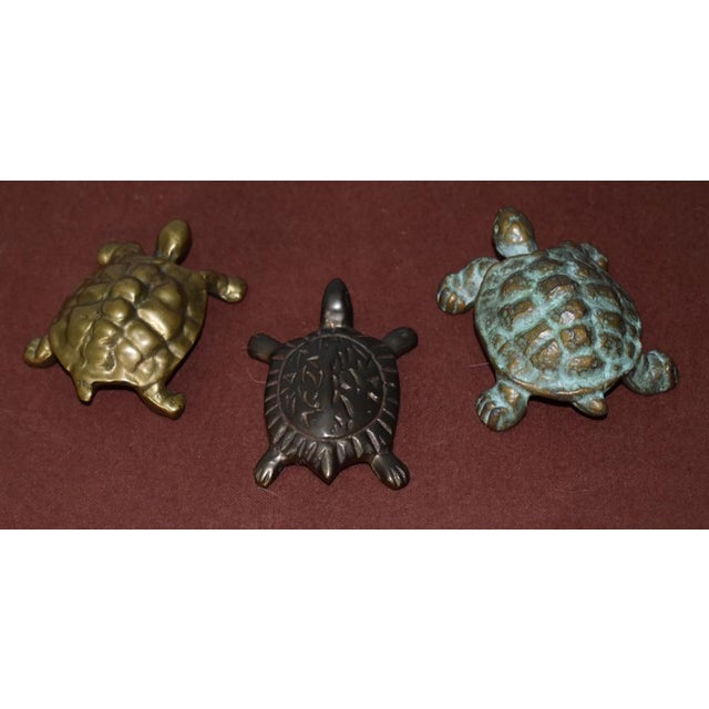 Vintage Small Set of Three Brass & Bronze Assorted Turtles For Sale - Image 4 of 12