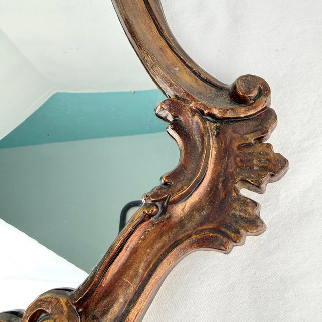 Wood Midcentury Italian Rococo Style Mirror 25.75” X 11.25” For Sale - Image 7 of 12