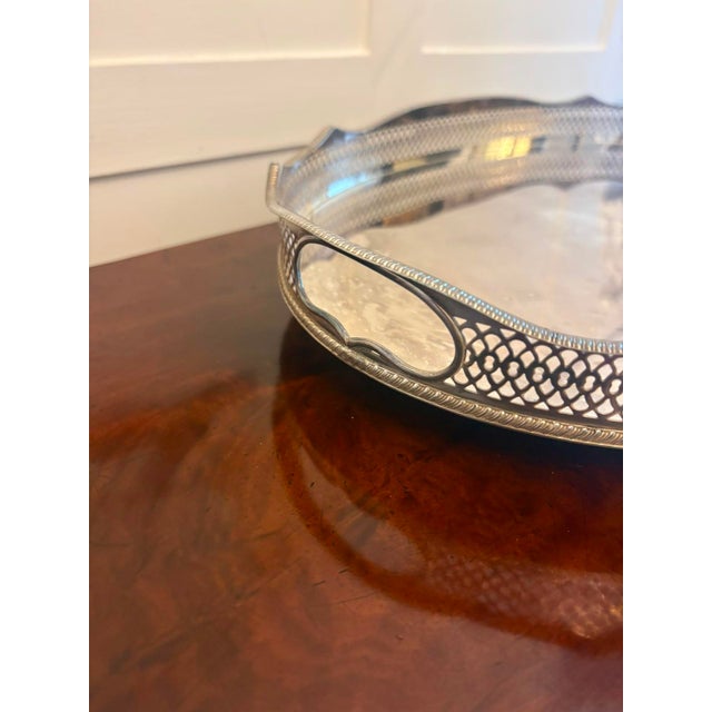 1900 - 1909 Antique Edwardian Silver Plated Gallery Tea Tray, 1905 For Sale - Image 5 of 6