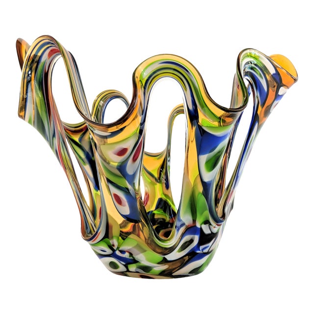 Multi Colored Stretched Art Glass Vase or Bowl by Jozefina Krosno