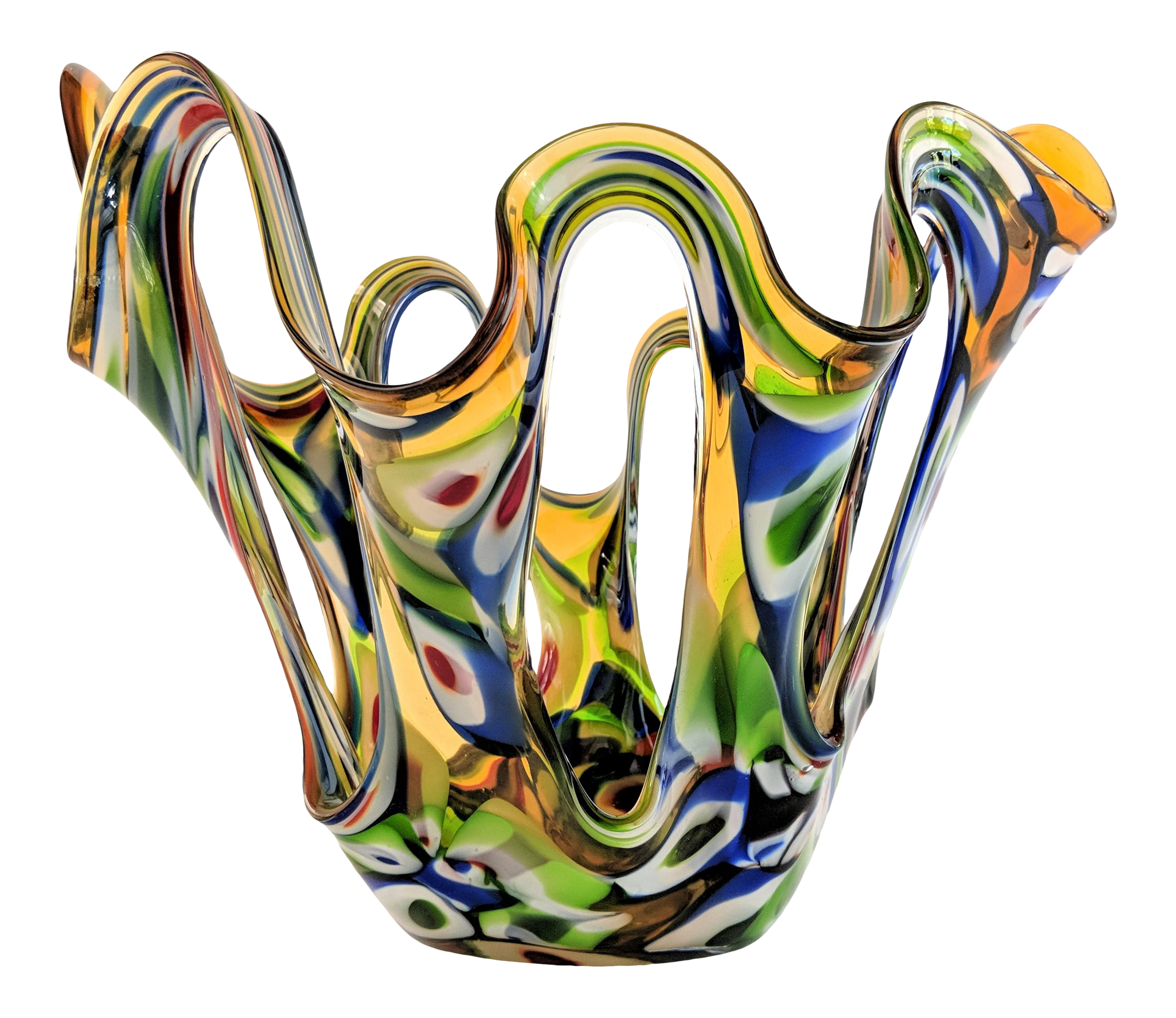 Multi Colored Stretched Art Glass Vase or Bowl by Jozefina Krosno, Poland  Chairish