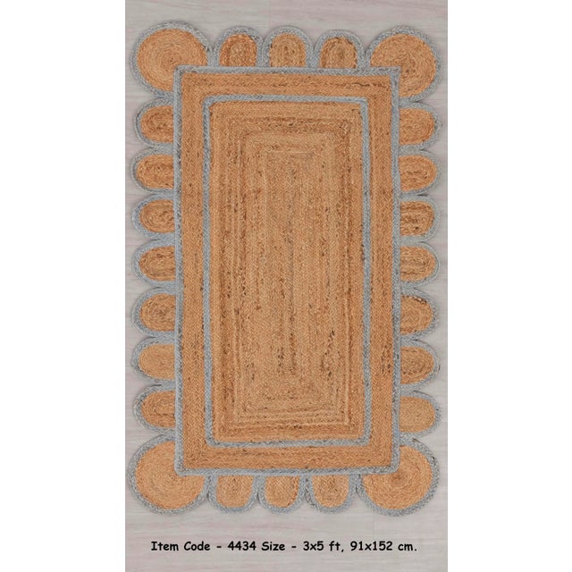 Gold Grey Trim Jute Scallop Braided Handmade Rug - 2.6'x6' For Sale - Image 8 of 13