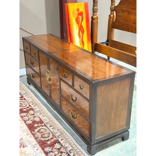 Chinoiserie Vintage Drexel Heritage Ta Ming Burlwood Chinoiserie Dresser For Sale - Image 3 of 10