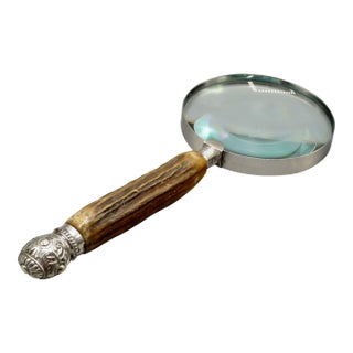 Antique English Sterling & Stag Horn Magnifying Glass Hallmarks For Sale