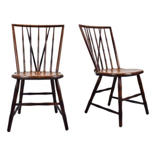 Mid-Century Birdcage Windsor Side Chairs, Handcrafted Walnut, Usa For Sale