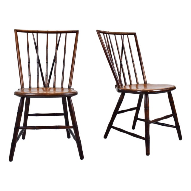 Mid-Century Birdcage Windsor Side Chairs, Handcrafted Walnut, Usa For Sale