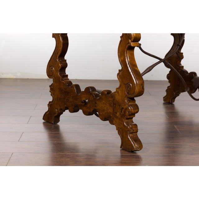 Italian Walnut 19th Century Baroque Style Fratino Console Table with Lyre Base For Sale - Image 12 of 12