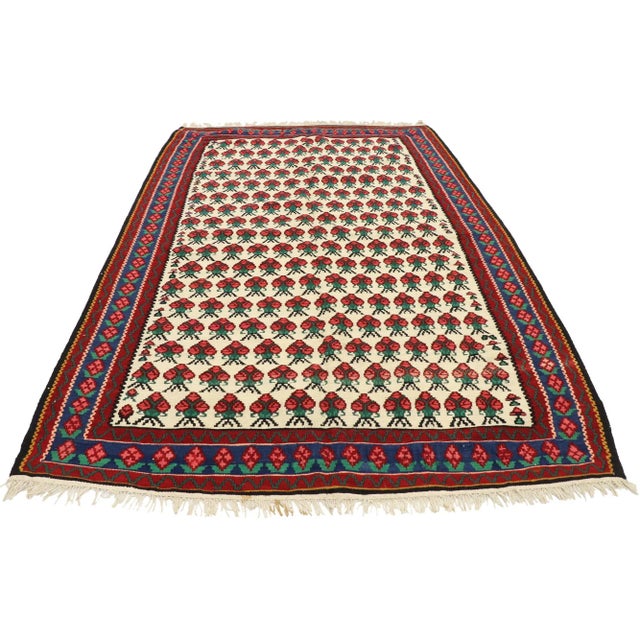 Rustic Vintage Persian Floral Kilim Rug - 03'04 X 05'00 For Sale - Image 3 of 8