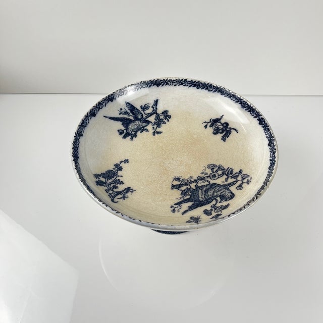 Blue Earthenware Compote Dish with Blue Bird Motif from Pexonne, Late 19th Century For Sale - Image 8 of 14
