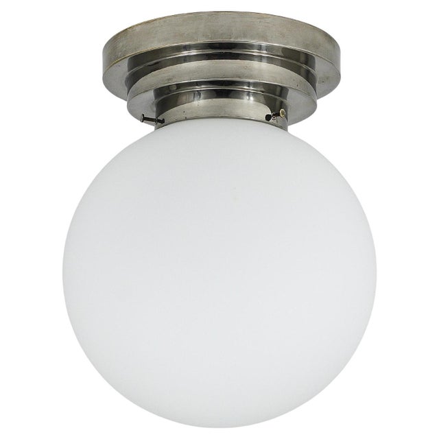 Large Art Deco Nickel Opaline Glass Globe Ceiling Lamp, 1930s For Sale - Image 15 of 15