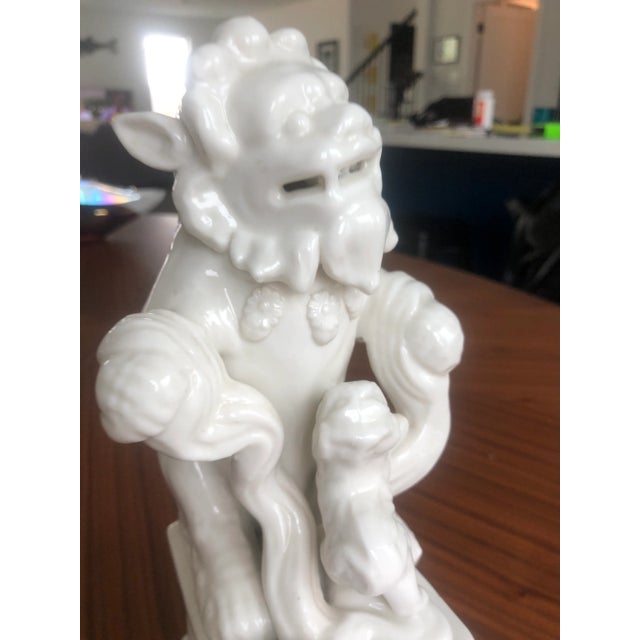Mid 20th Century Blanc De Chine Ceramic Foo Dogs. A Most Lovely Dynamic Ceramic Duo in an Ivory Glaze-Set of 2 For Sale - Image 9 of 12