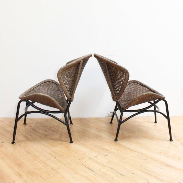 Pair of Mid Century Modern Wicker Chairs In the Manner of Tempestini for Salterini Chairish